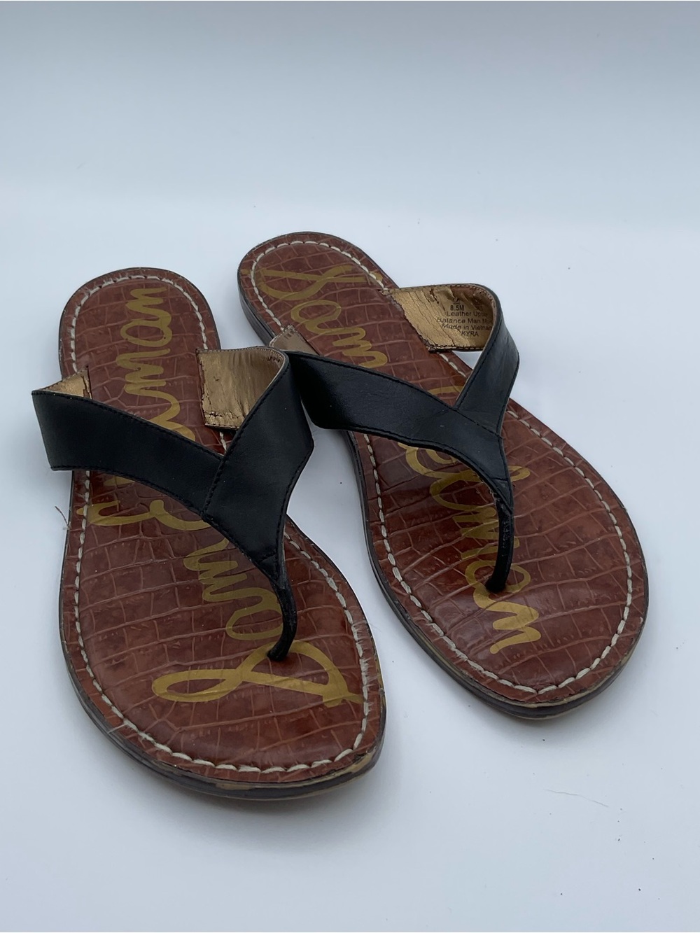 Sam Edelman Black Leather Thong Flip Flop Sandals Women’s 8.5M Croc Footbed